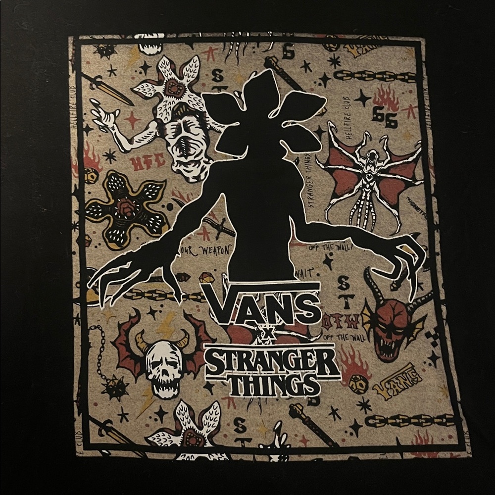 Vans Black Graphic Tee with Beige and White Center Artwork